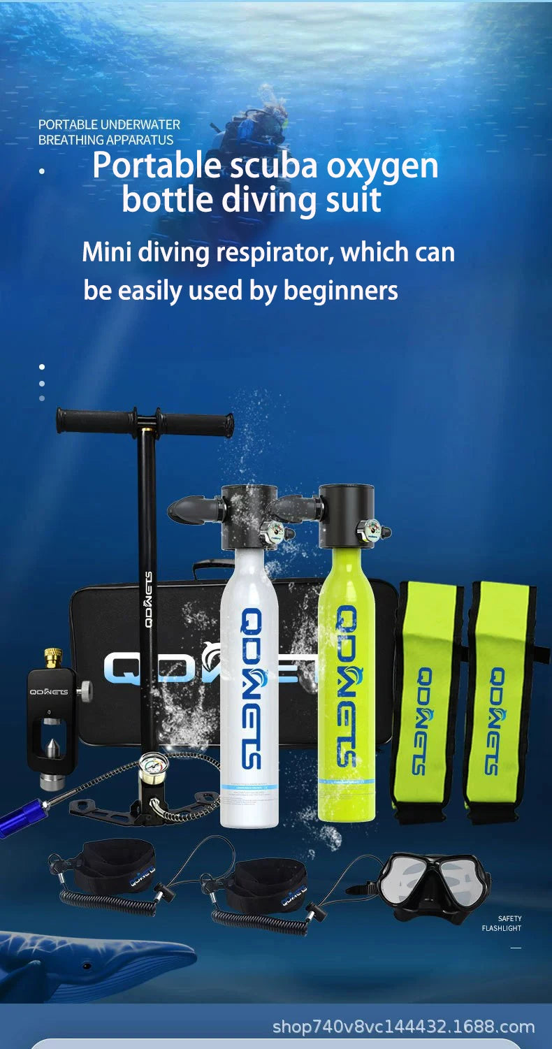 Mini Scuba Diving Tank Equipment Dive Cylinder with 5-10Minutes Capability 0.5 Litre Capacity with Refillable Design QDWETS