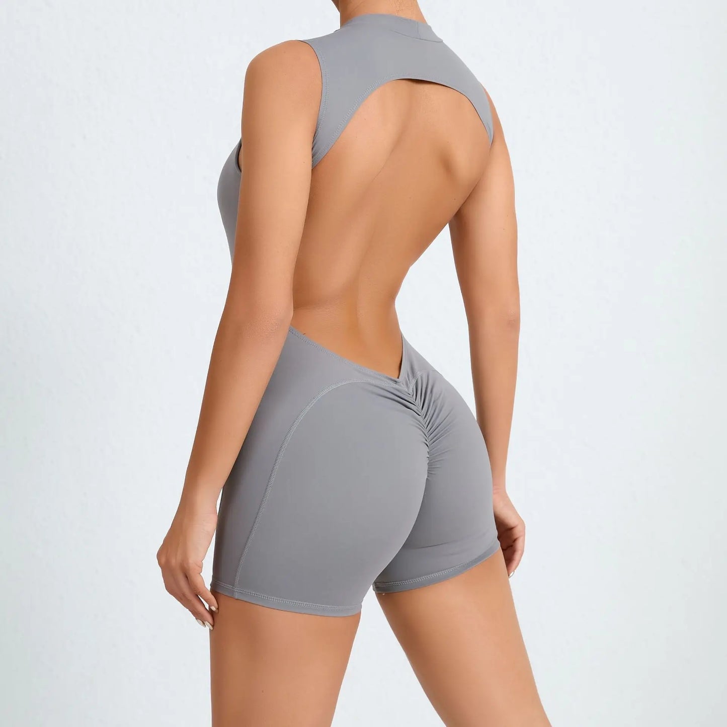 2024 Pad Sleeveless Vest Exercise Crop Yoga Set One Piece Jumpsuit Women Sport Gym Workout Fitness Scrunch Shorts Active Rompers