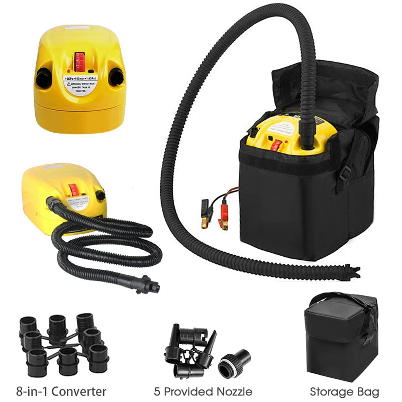 Portable Pvc Boat Pump DC12V Air Pump with Nozzles Storage Bag Support Inflation and Deflation Inflatable Kayak Accessories