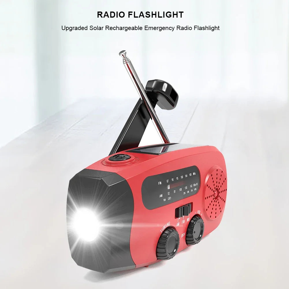 Portable Phone Charger with LED Lights Solar Hand Crank Radio USB Charged & Solar Power Multifunctional for Camping Emergency