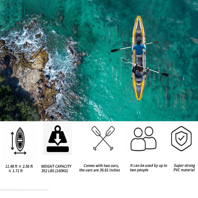 RAMYPOKET Inflatable Kayak  For 2 persons,Inflatable Boat With Robust PVC Outer Shel,350×78×52cm，Includes 2 Aluminum Paddles