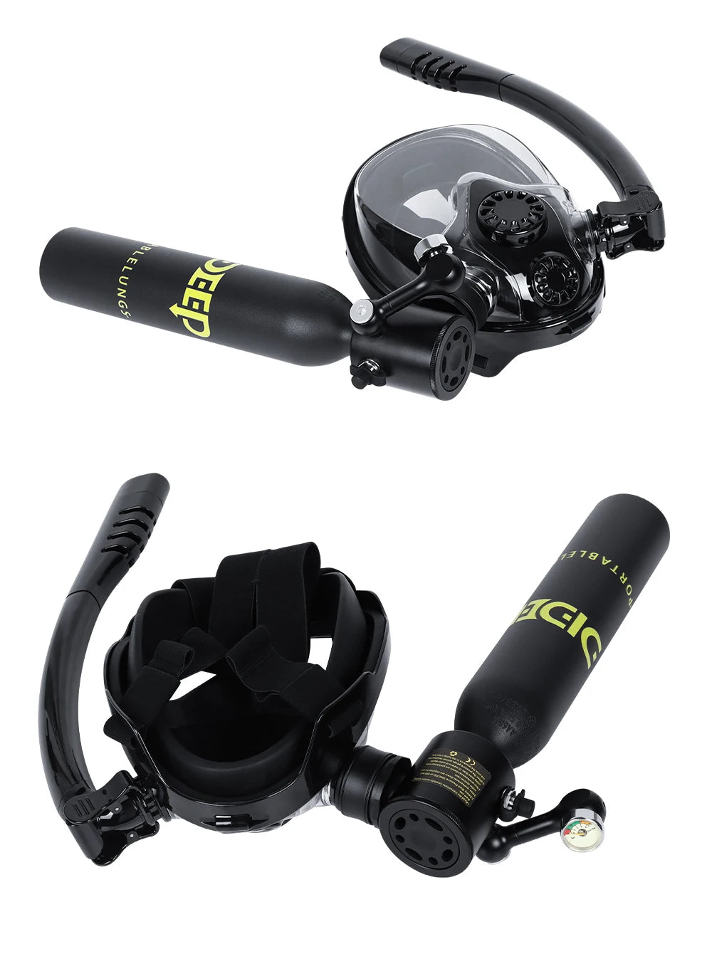 DIDEEP 0.5Liter Mini Scuba Diving Tank Set,Up to 5-10 Mins Underwater Diving Cylinder,Portable Lungs Gear with HD Full Face Mask
