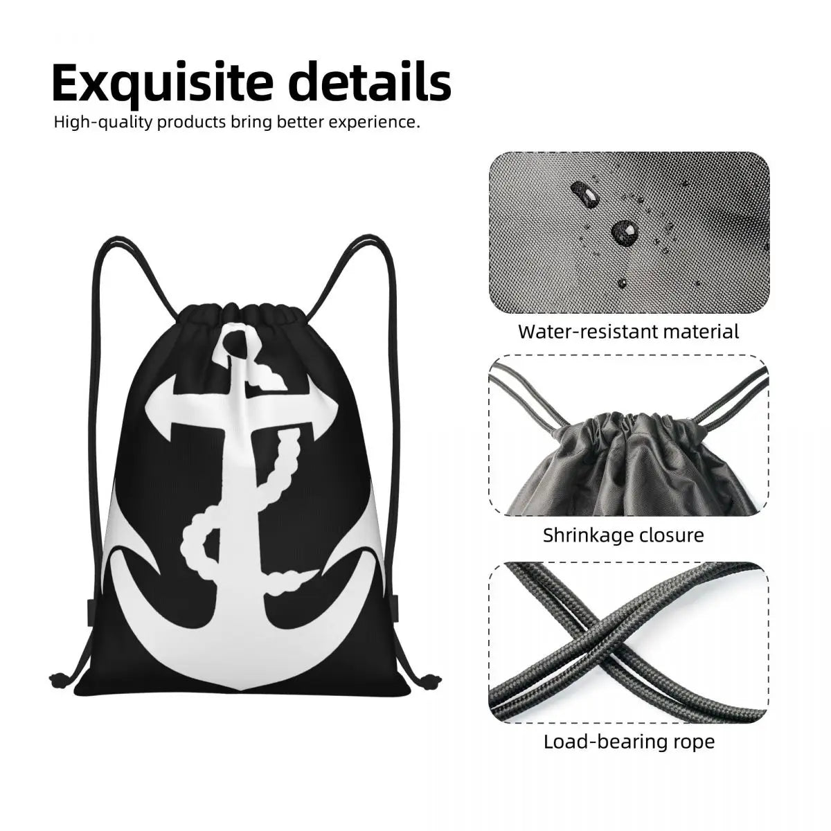 Nautical Anchor Multi-function Portable Drawstring Bags Sports Bag Book Bag