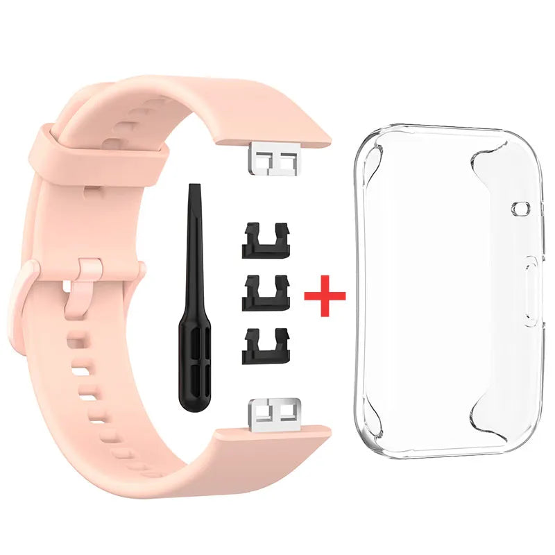 Pulseira de relógio de silicone + capa para huawei watch fit, pulseira de substituição, capa protetora multicolorida, acessórios