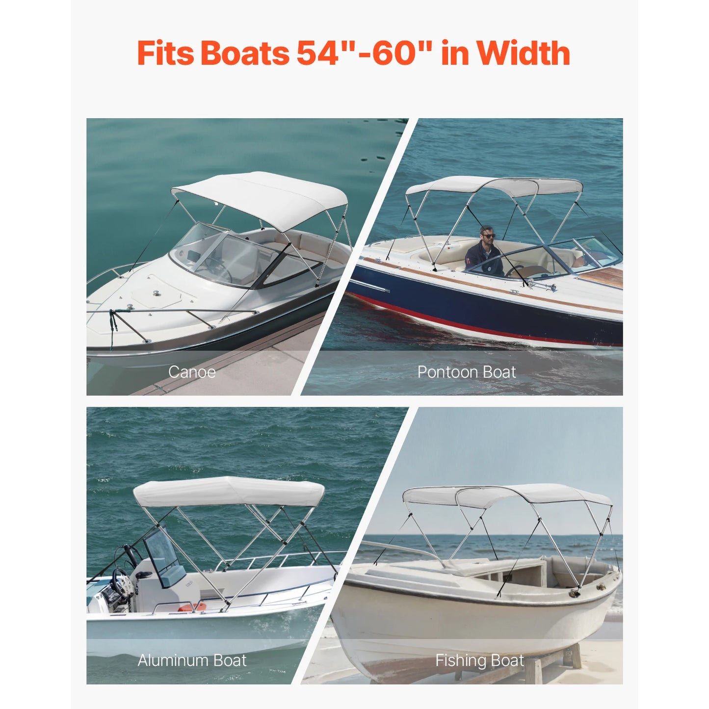 SucceBuy 3 Bow Boat Bimini Tops 600D Polyester Canopy with Aluminum Alloy Frame, Waterproof&Sun Shade Awning Canopy Fit for Boat