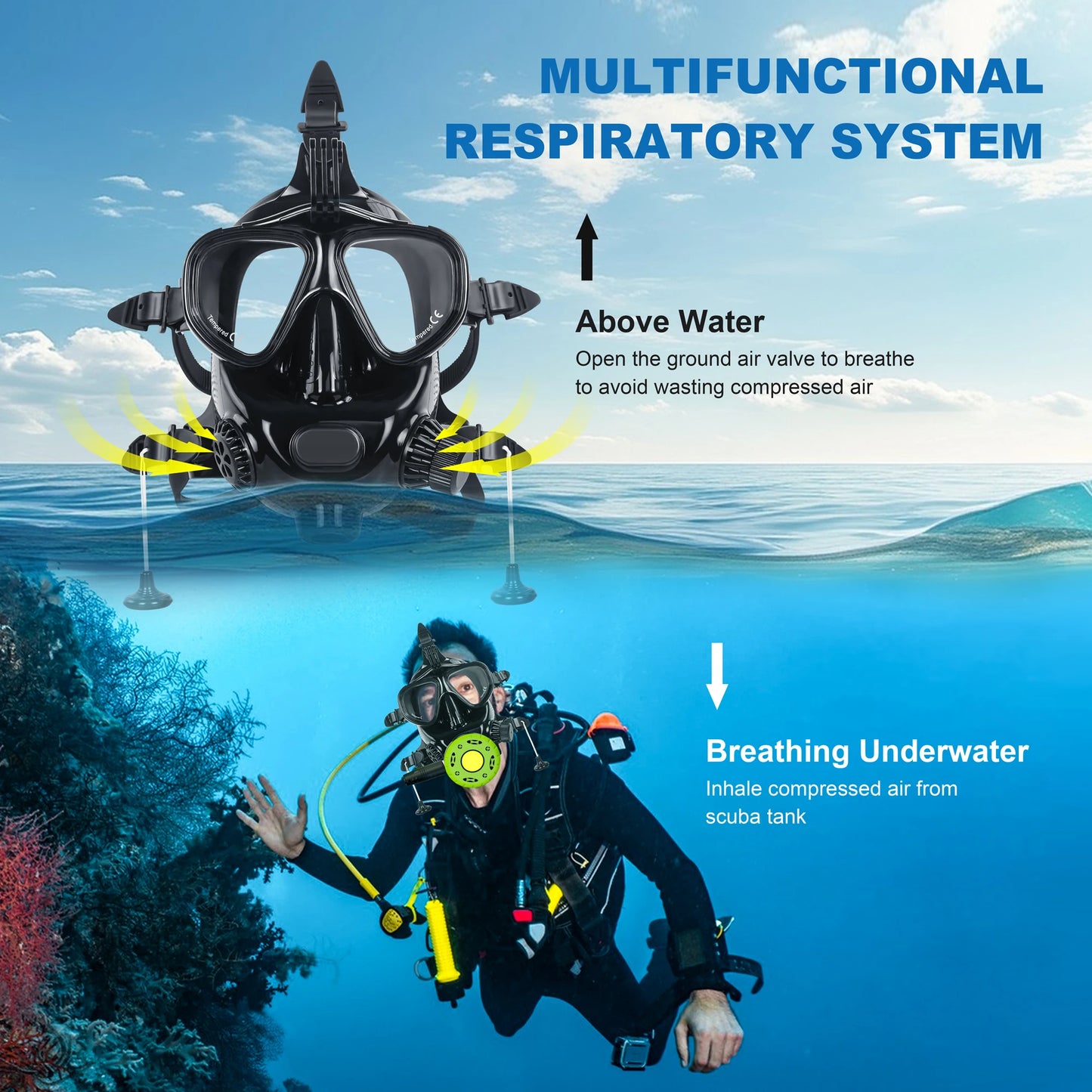 THAISTONE-Scuba Diving Air Tank, Underwater Breath Air Tank, Oxygen Tank, Snorkeling Equipment, 2.3L, 30-35 Minutes