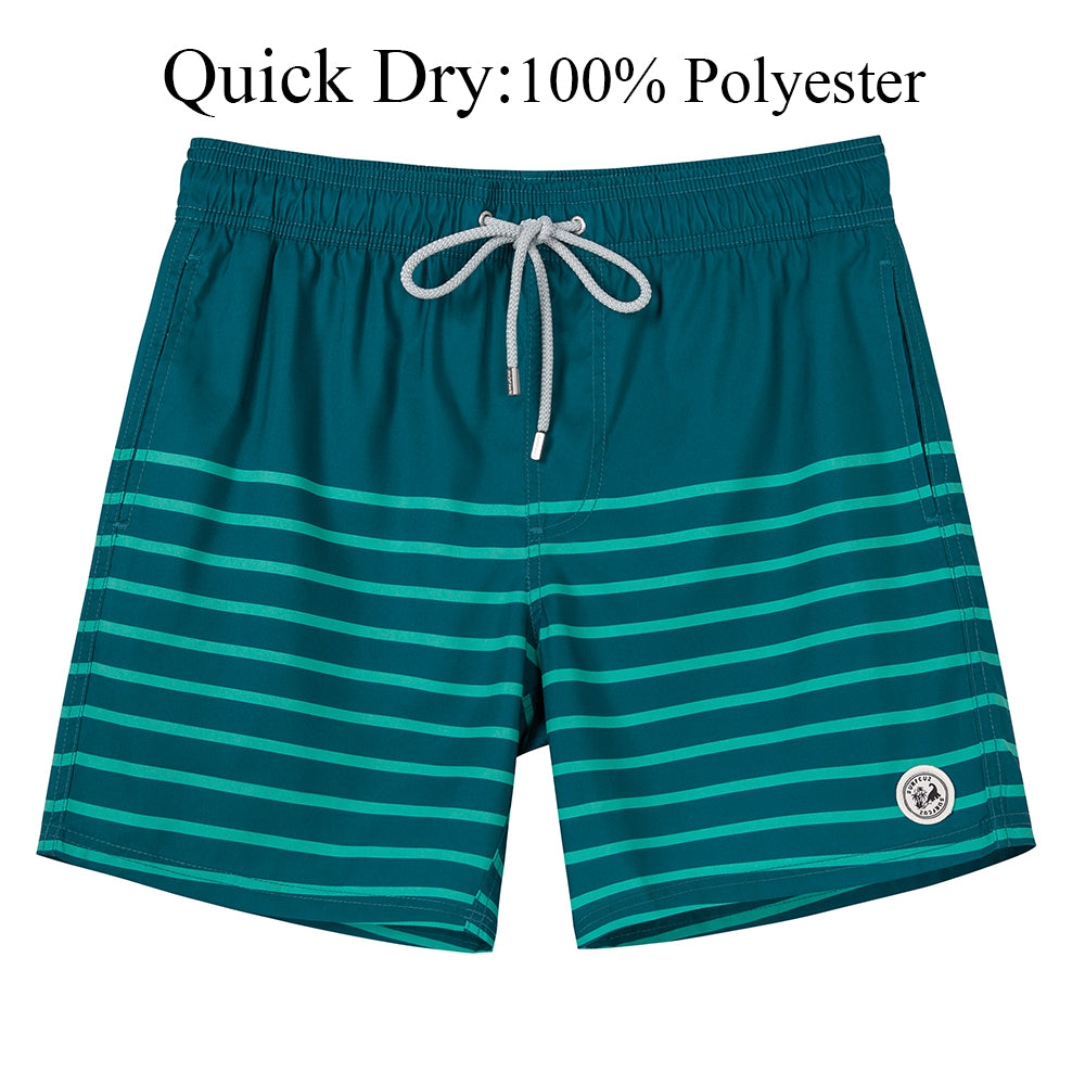 SURFCUZ Mens Swim Shorts Striped Quick Dry Beach Board Shorts with Mesh Lining Summer Male Swimwear Swimming Trunks for Men
