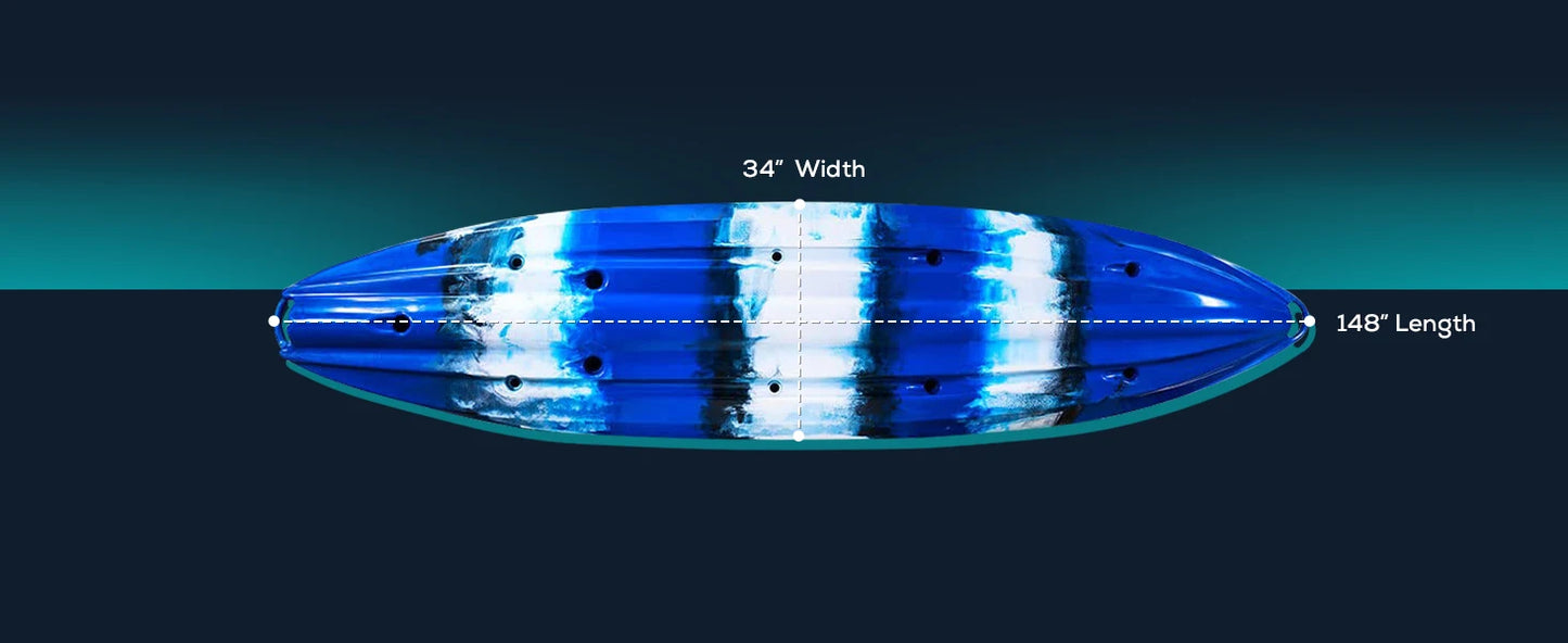 Reel Yaks Tandem Fishing Angler Kayak 12.5ft Sit On Top Boat for 2 3 Persons 550 lbs Capacity Stable W Hull Family Adventure