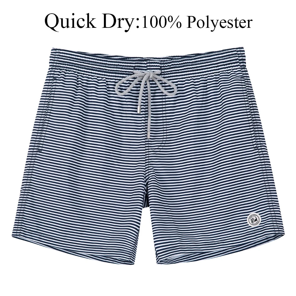 SURFCUZ Mens Swim Shorts Striped Quick Dry Beach Board Shorts with Mesh Lining Summer Male Swimwear Swimming Trunks for Men