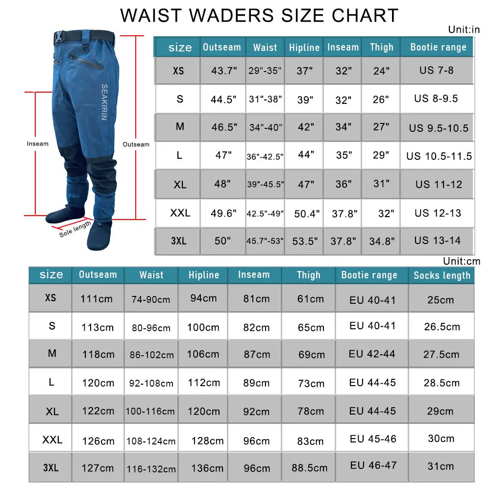 Waterproof Fishing Rain Suit Set Insulated Waist Wader and Hooded Wading Jacket Winter Sailing Clothing for Men&Women Navy Blue