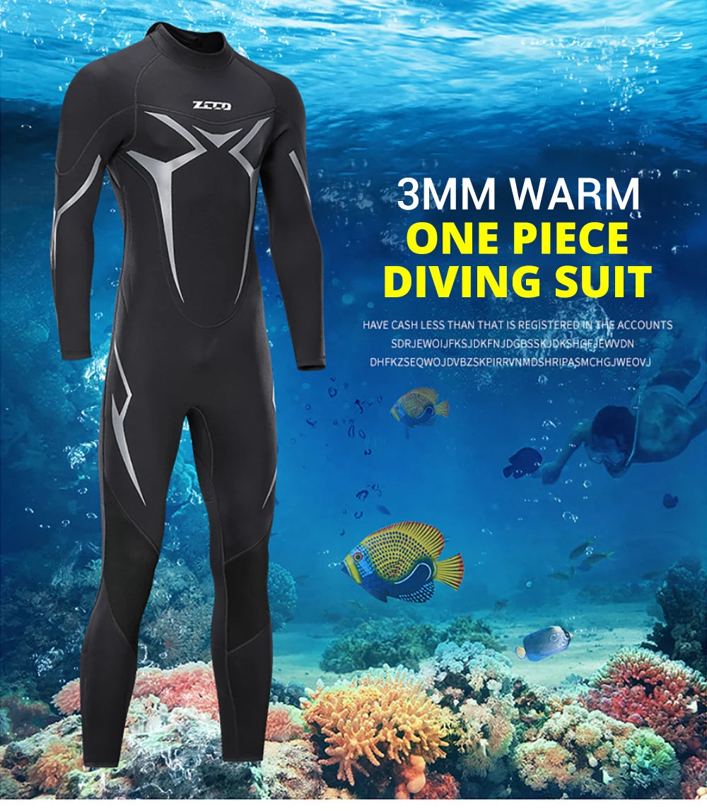 Neoprene Wetsuit 3mm Mens Long Sleevele One Piece Wetsuit Ultra Elastic Diving Suit Water Swimming Surfing Triathlon