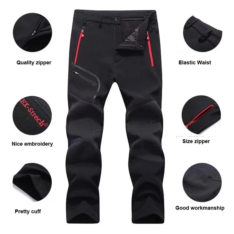 Men's Winter Fleece Waterproof  SoftShell Casual Pants Hunting Thin Hiking Camping Fishing Climbing Trekking Sports Gym Trousers