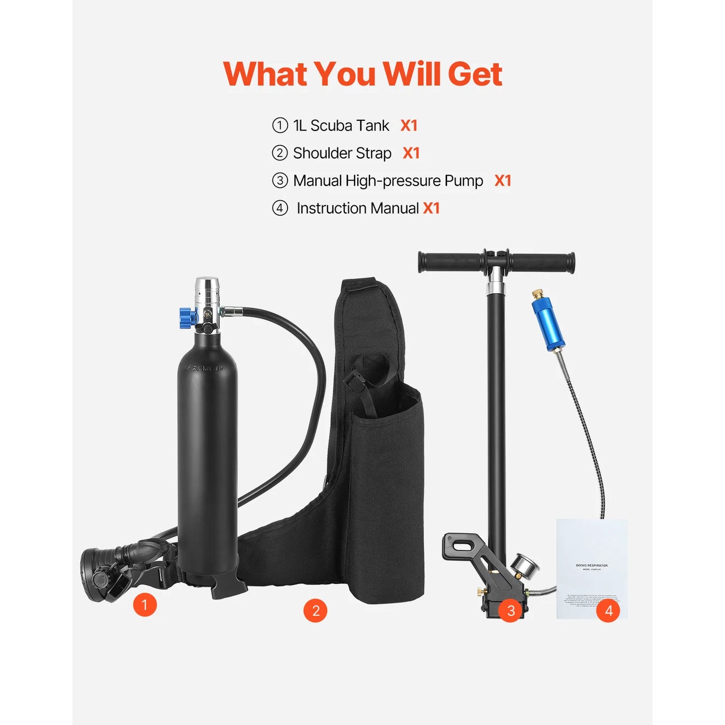 SucceBuy Scuba Tank 0.5 L Portable Diving Tank Diving Oxygen Cylinder Support 5-10 Minutes Underwater Breathing 98.43 ft Depth