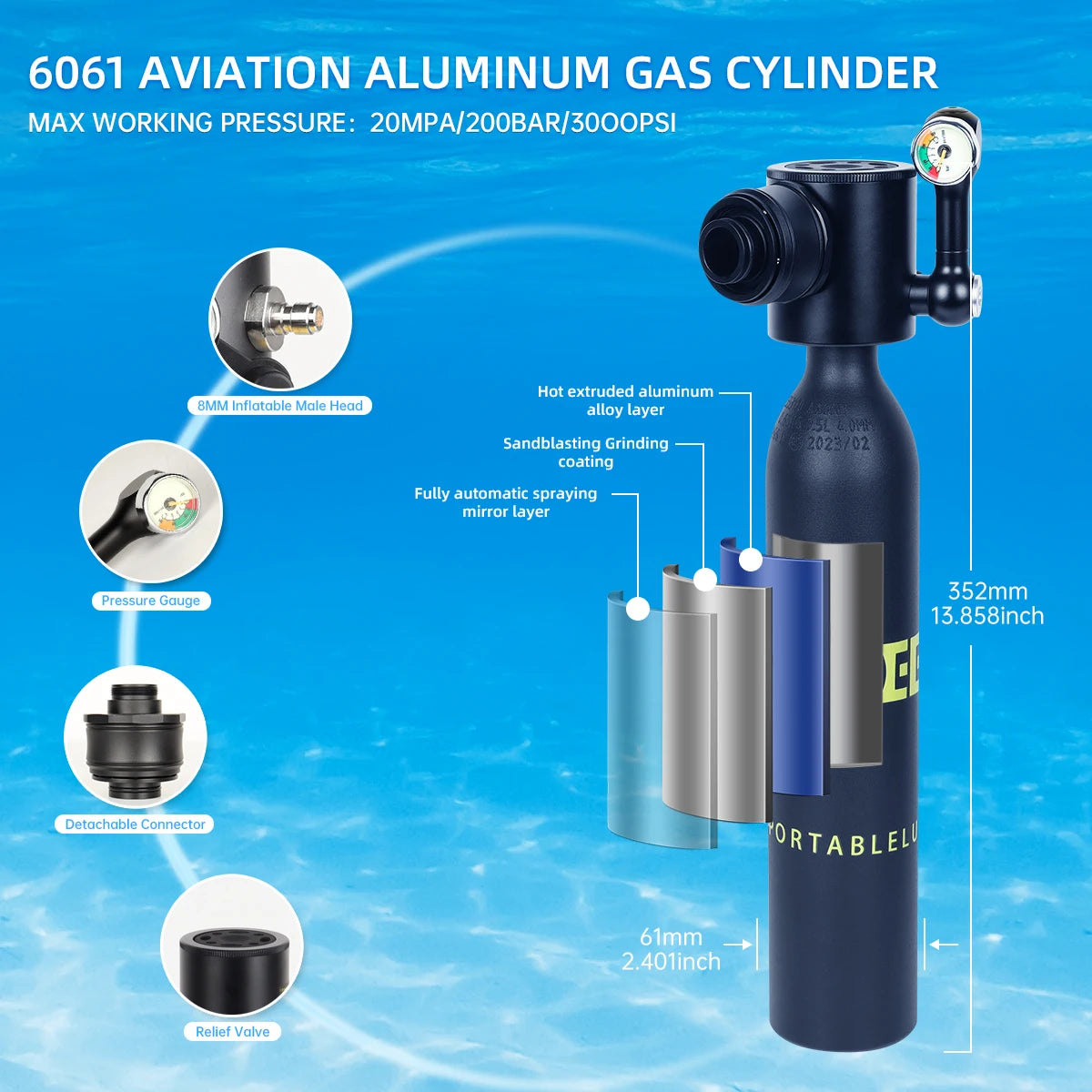 DIDEEP 0.5Liter Mini Scuba Diving Tank Set,Up to 5-10 Mins Underwater Diving Cylinder,Portable Lungs Gear with HD Full Face Mask