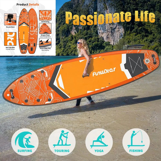 FunWater SUPFW50A 11'6" Inflatable SUP Board 200kg Capacity | Triple Fin System, Anti-Slip EVA Deck & Bungee - 13.3kg for Surf a