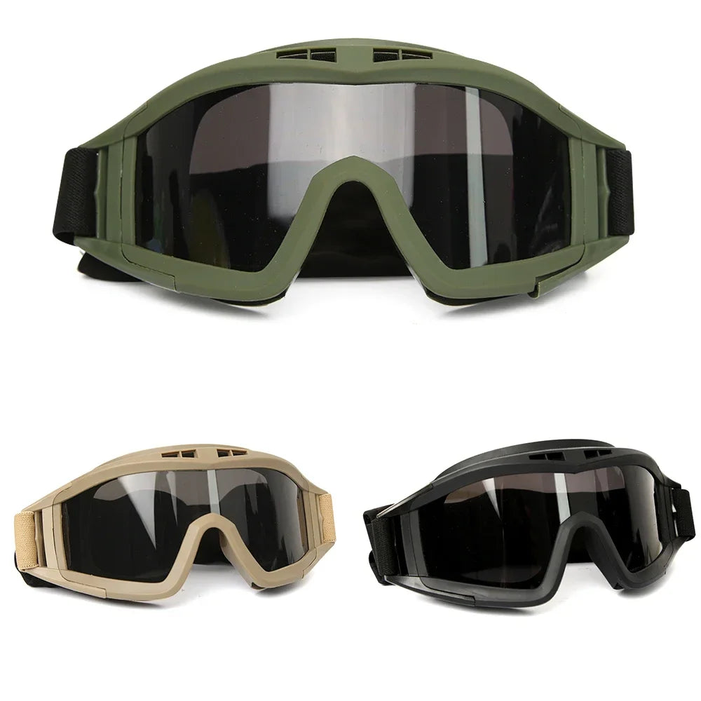 Goggles 3 lenses windproof dustproof shooting off-road motorbike mountain riding hiking glasses safety UV protection
