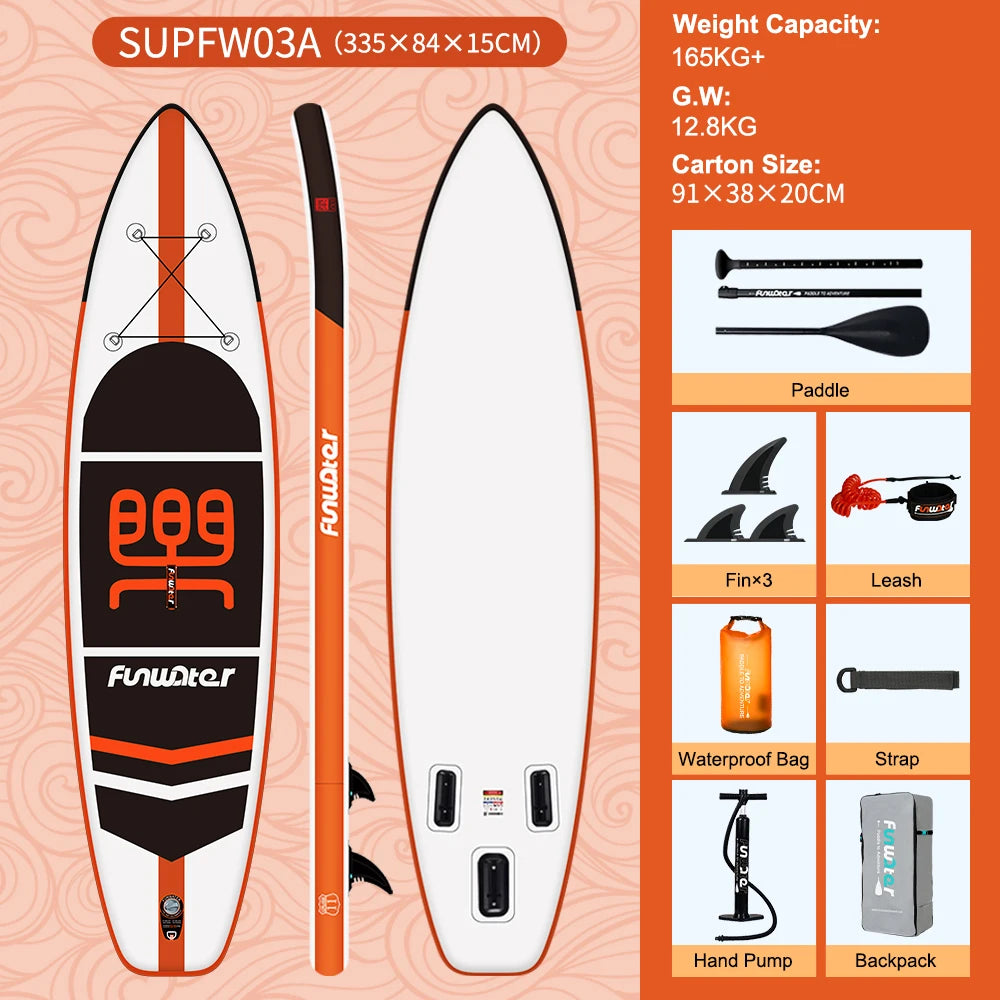 FunWater 11' Inflatable Stand Up Paddle Board SUP Surfboard Set 335cm Ultra-Light Non-Slip Deck with Pump Paddle Backpack Leash