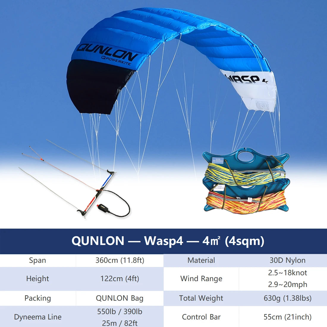 9KM 3.6m~4.5m 4 Line Power Kite Professional Parafoil Traction Kite with Bar Kitesurfing Equipment for TURNING JUMPING