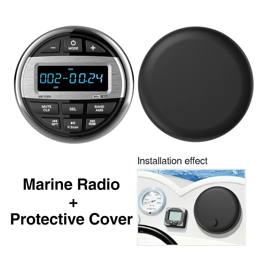 Marine Stereo Boat Radio Waterproof With Speaker Bluetooth FM AM Digital Media Audio Player For Yacht Gauge ATV UTV RV Golf Cart