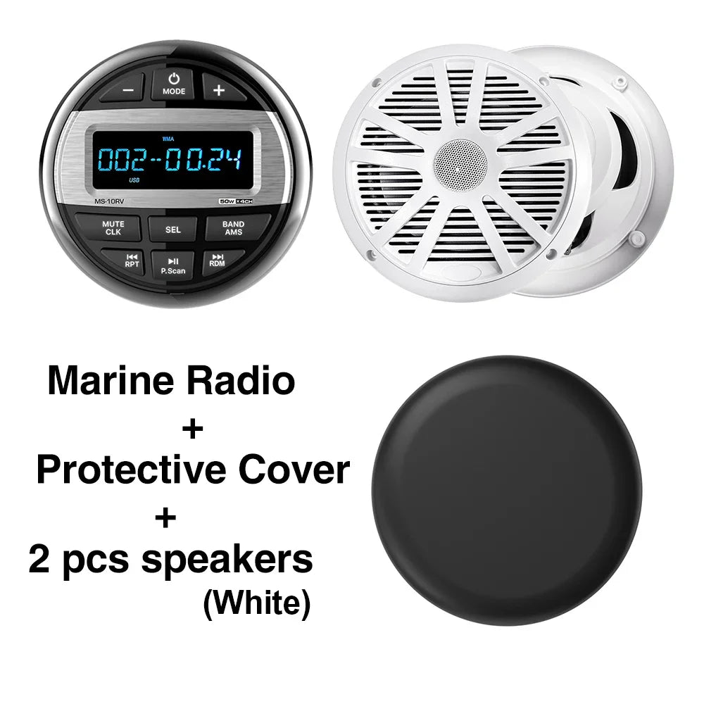 Marine Stereo Boat Radio Waterproof With Speaker Bluetooth FM AM Digital Media Audio Player For Yacht Gauge ATV UTV RV Golf Cart