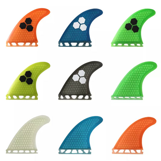 Tri fin set  Single Tabs Fins S/M/L surf fins surfboard fin orange/yellow/blue/grey/green with black logo Honeycomb Fibreglass