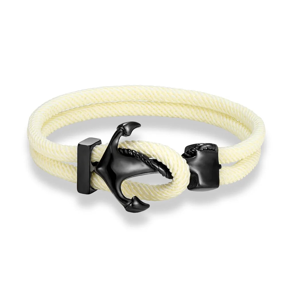 MKENDN Navy Anchor Bracelets Men Double strand Nautical Rope Bracelet Women Black Stainless Steel Surfer Sport Hook