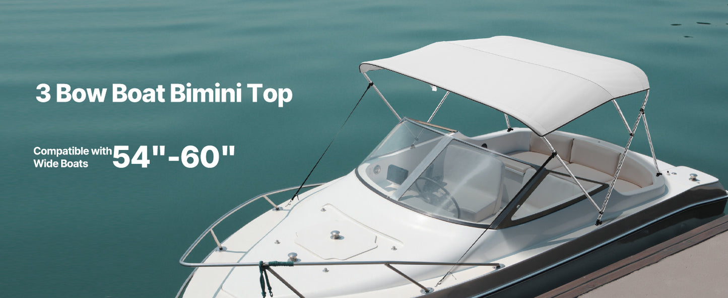 SucceBuy 3 Bow Boat Bimini Tops 600D Polyester Canopy with Aluminum Alloy Frame, Waterproof&Sun Shade Awning Canopy Fit for Boat