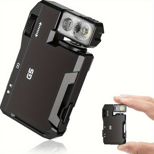 G5 Rechargeable EDC Flashlight, 400 Lumens Dual-Source RGB Mini Flashlight, Portable Pocket Flashlight for Outdoor and Home Use with Magnetic Keychain - Black, Emergency Light, Sleek Design, Textured Grip, Camping Gear, Compa