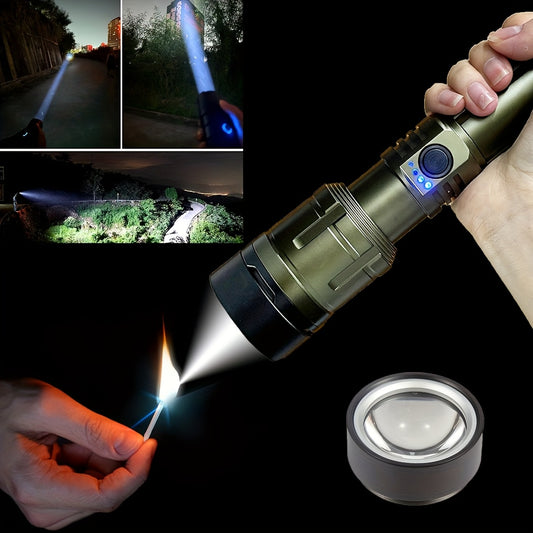 Outdoor Portable Flashlight with Ignition Function - Rechargeable Battery Power Bank Function, Long Battery Life - Aluminum Alloy Material, Suitable for Emergencies, Camping, Hiking | Bright And Durable Outdoor Life-saving Fl