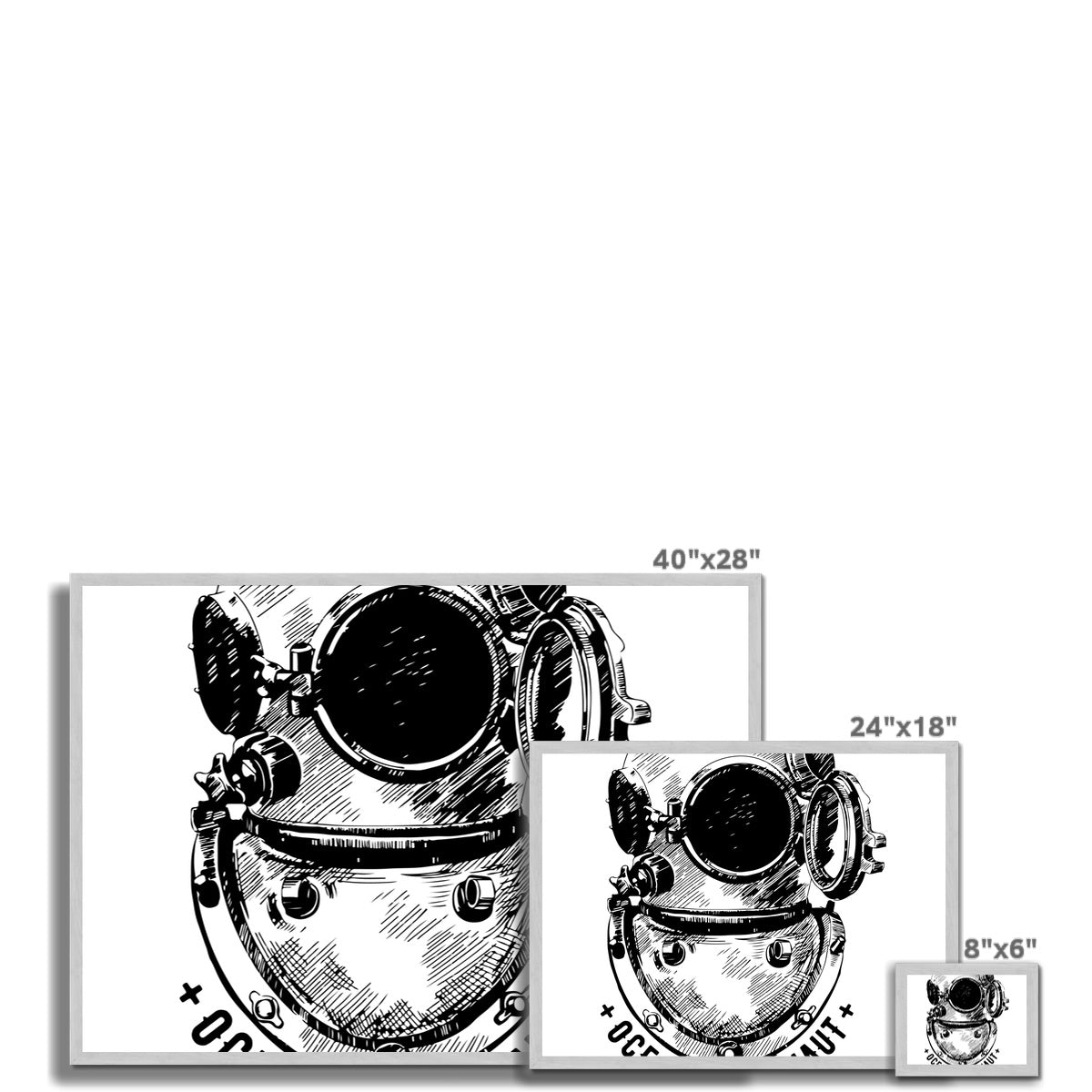 AQUA B&W - 05 - Ocean astronaut - Antique Framed Print