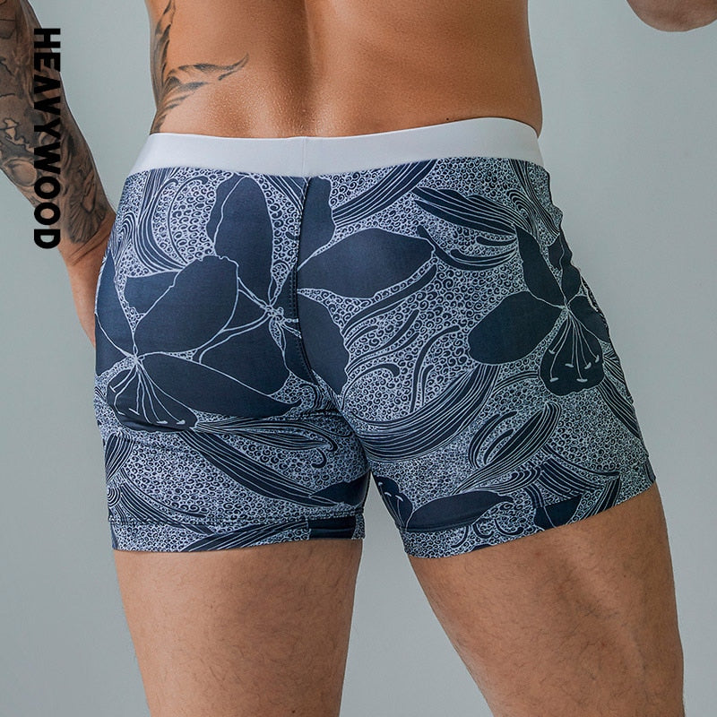 Heavywood Summer Men&#39;s Beach Swimming Trunks Drawstring Elastic Waist Swimsuit Shorts Man Plus Size Quick Drying Swimwear Shorts