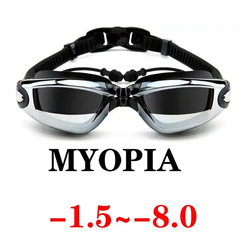 Óculos de natação para miopia, protetor de ouvido profissional para adultos, touca de silicone para piscina, antiembaçante, masculino e feminino, óculos ópticos à prova d'água