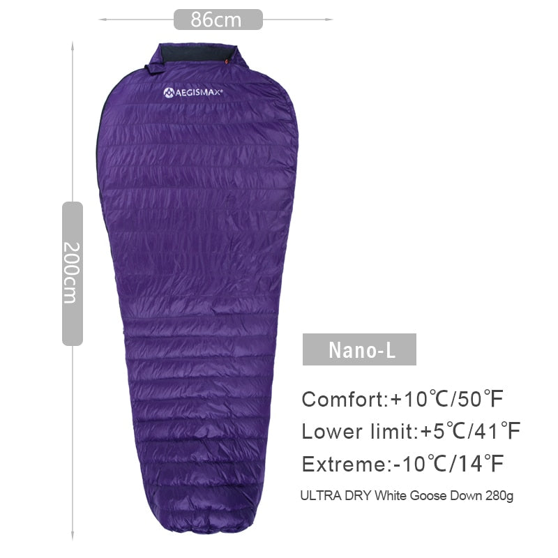 AEGISMAX Ultra-Light Adult Outdoor Camping Down Sleeping Bag Nylon Mummy Three Season Goose Down Sleeping Bag