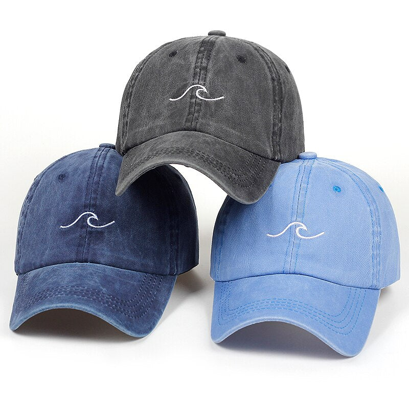 Chapéu de pai onda lavada para mulheres algodão bordado linha ondulada boné de beisebol masculino hip hop boné snapback chapéu esportes marítimos osso garros