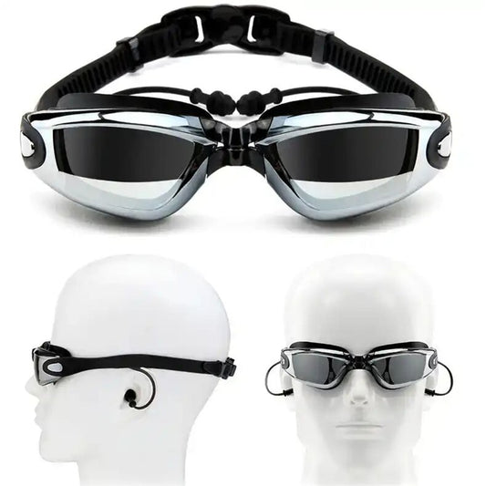 Óculos de natação para miopia, protetor de ouvido profissional para adultos, touca de silicone para piscina, antiembaçante, masculino e feminino, óculos ópticos à prova d'água