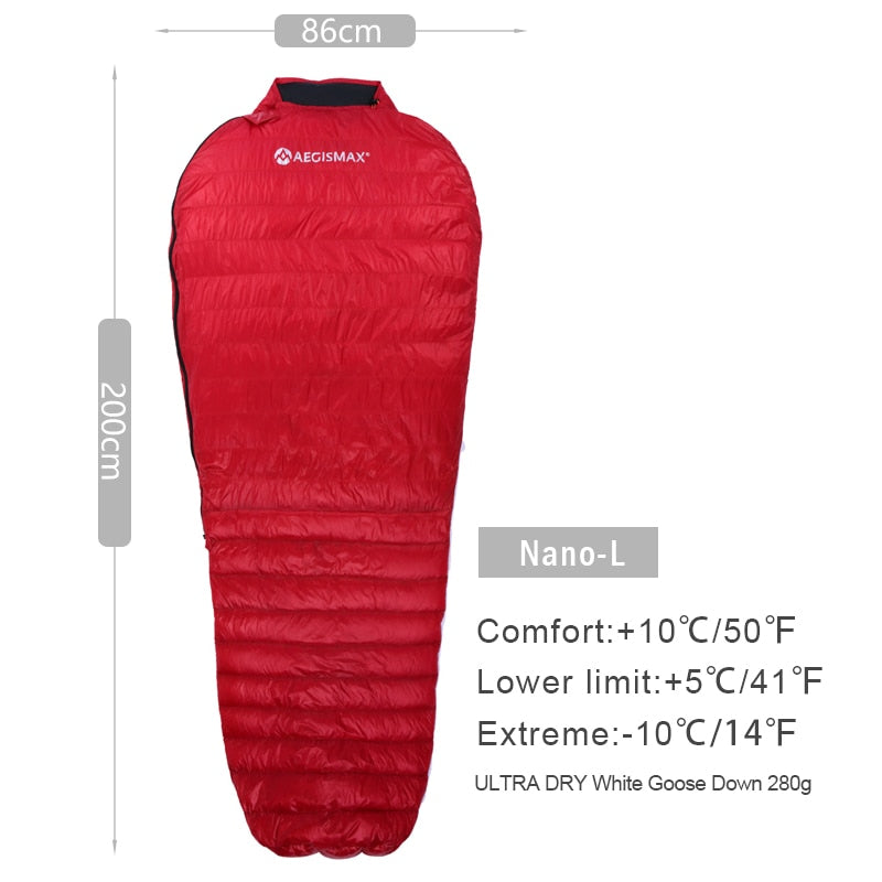 AEGISMAX Ultra-Light Adult Outdoor Camping Down Sleeping Bag Nylon Mummy Three Season Goose Down Sleeping Bag