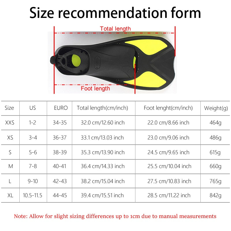 Barbatanas de natação para mergulho com snorkel, barbatanas de natação flexíveis para adultos/crianças, barbatanas submersíveis para pés, esportes aquáticos