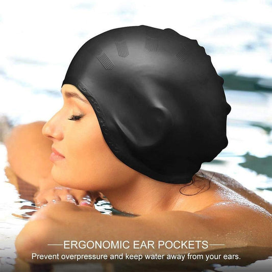 Adultos alta elástica toucas de natação das mulheres dos homens à prova dwaterproof água piscina boné proteger orelhas cabelo longo grande silicone chapéu de mergulho