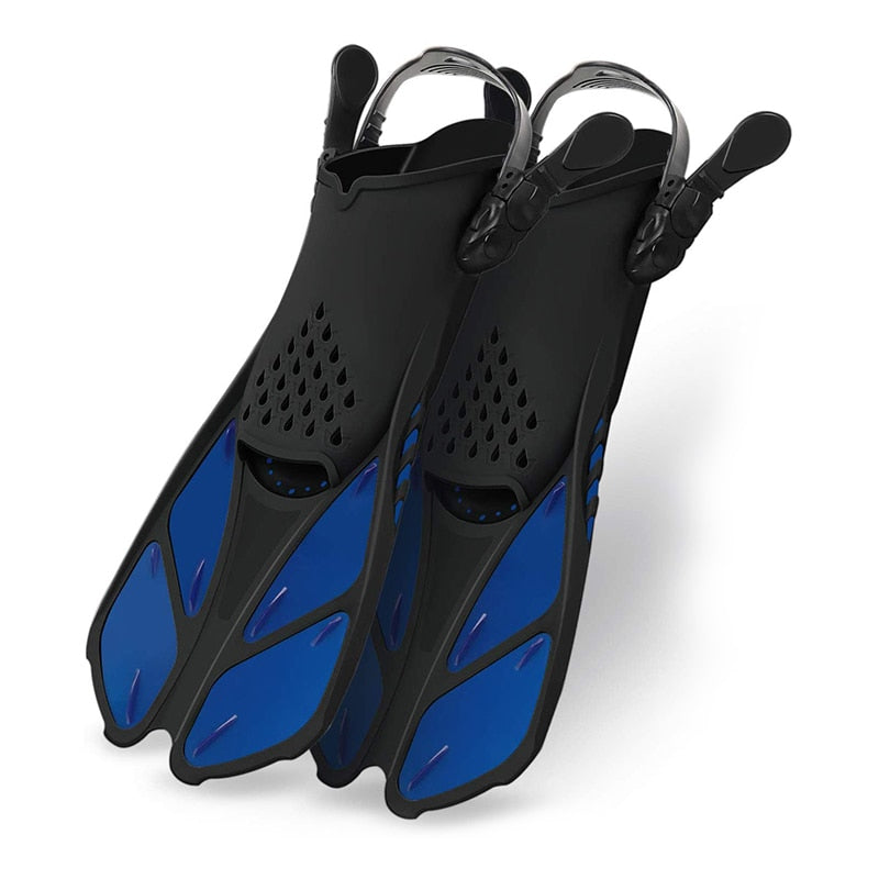 Barbatanas de natação ajustáveis ​​para adultos, snorkel para pés, nadadeiras de mergulho para iniciantes, equipamento de esportes aquáticos portátil para crianças