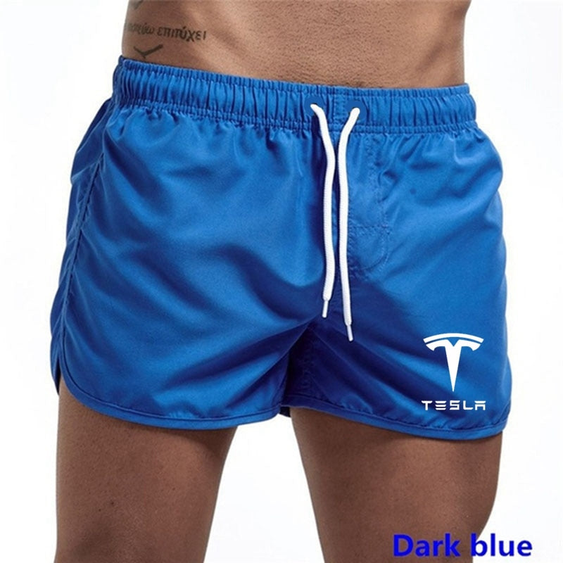 Tesla calções masculinos de verão roupa de banho masculina troncos de natação boxer curto sexy praia shorts prancha de surf calças de roupas masculinas