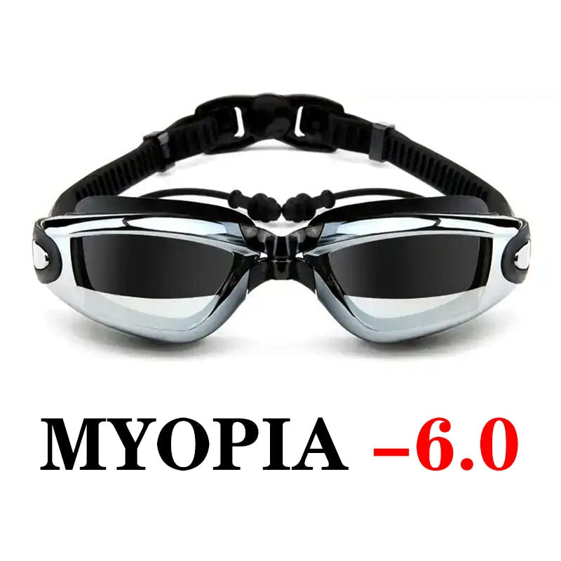 Swim Goggles with Cap Ear Plug Nose Clip Suit Professional Swimming Glasses Anti-fog PU Hat Waterproof Swim Eyewear