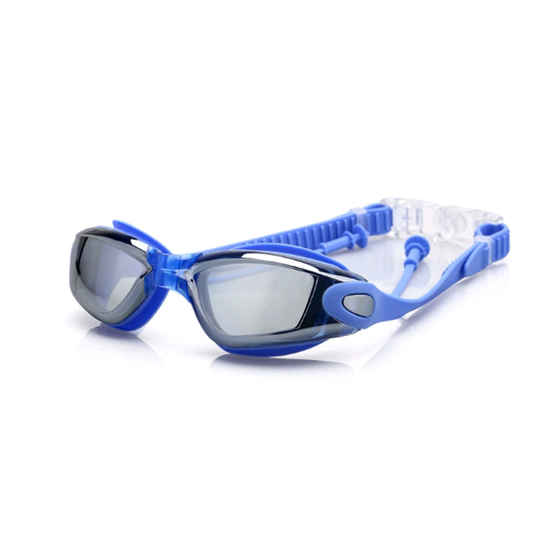 Swim Goggles with Cap Ear Plug Nose Clip Suit Professional Swimming Glasses Anti-fog PU Hat Waterproof Swim Eyewear