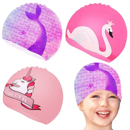 Nettes Mädchen-Badekappe für Kinder Kinder wasserdichte elastische Silikon-Schwimmbadkappe Badekappen gorro natacion Tauchhut Kinder