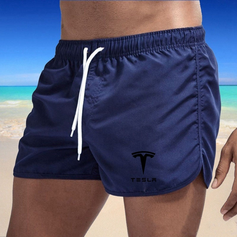 Tesla calções masculinos de verão roupa de banho masculina troncos de natação boxer curto sexy praia shorts prancha de surf calças de roupas masculinas